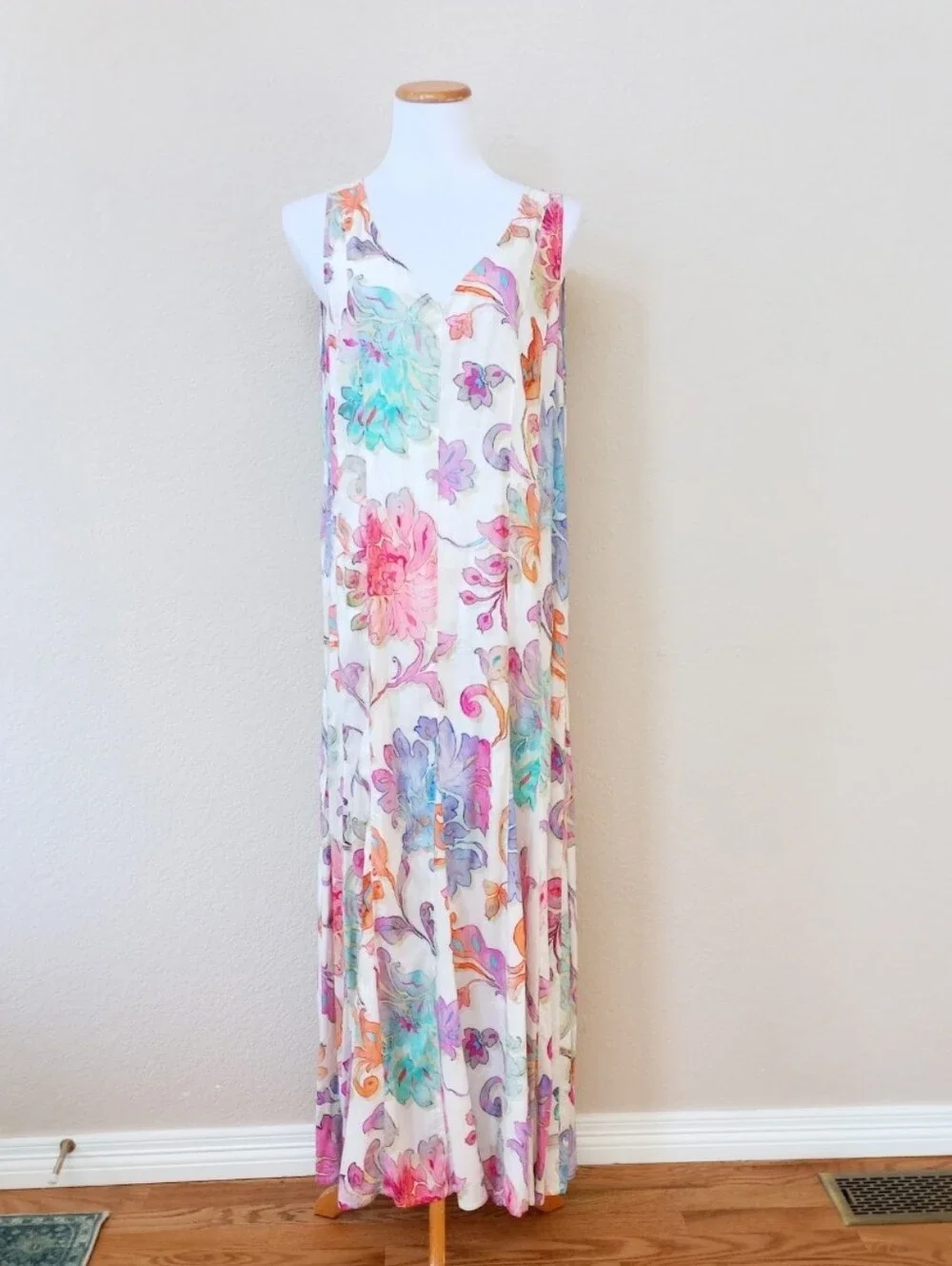 Soft Surroundings watercolor floral sleeveless maxi dress
